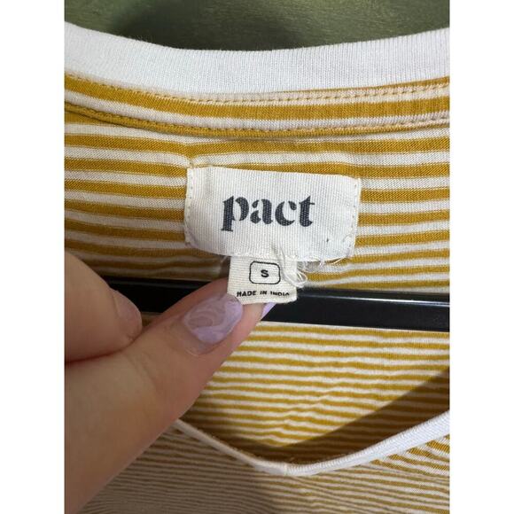 Pact Softspun V Neck Tee Shirt Organic Cotton Striped Yellow White Size Small - Picture 11 of 14